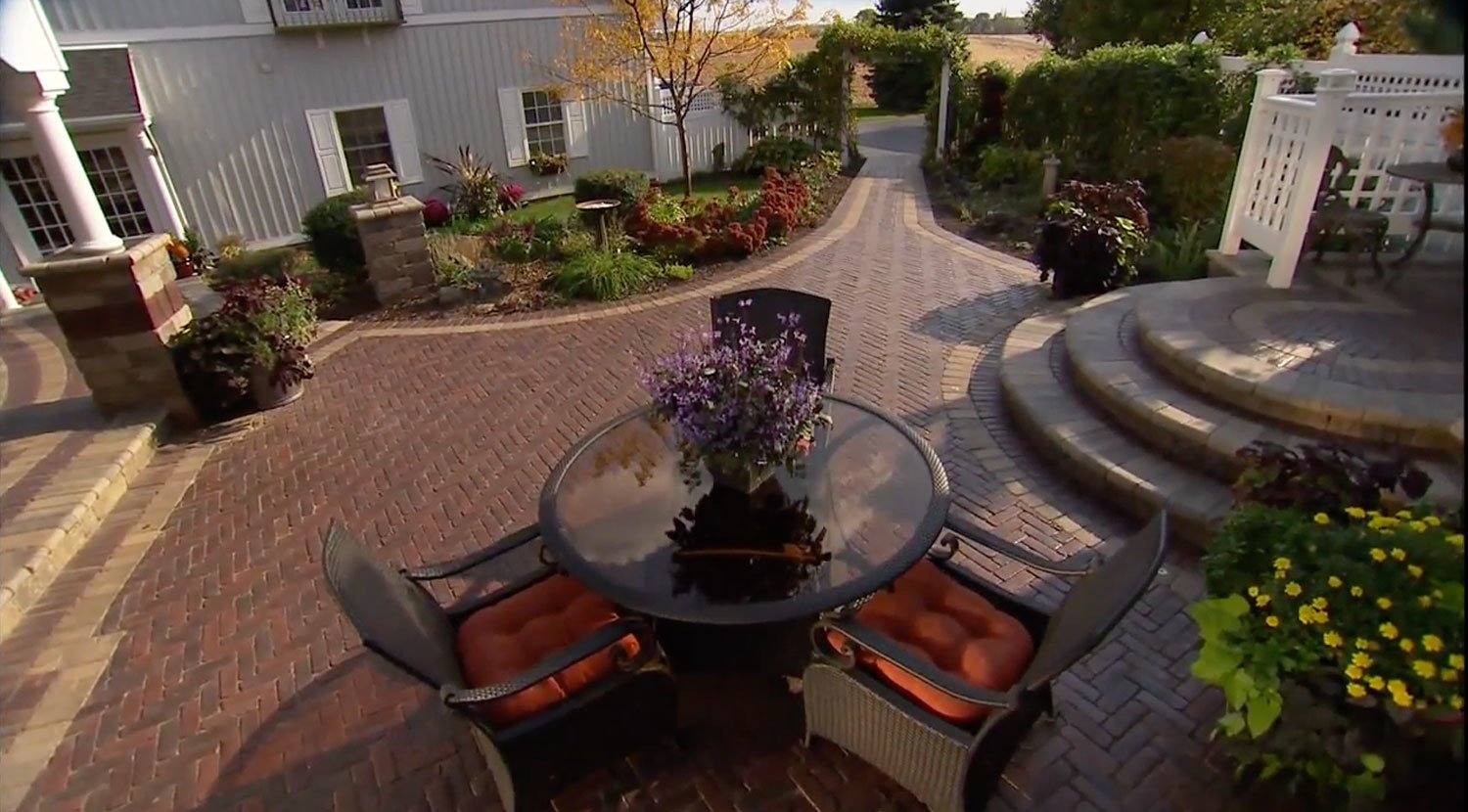 Unilock pavers patio with steps and raised landing, Upstate NY