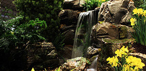 Back yard Tall waterfall with landscaping build in millbrook ny