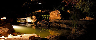 Aquascape landscape koi pond with Led landscape lights build in the hudson valley highland NY 12528