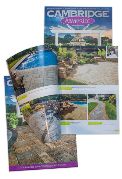 Landscaping, custom patio using cambridge concrete pavers with armortec 