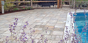 backyard swimming pool patio using cambridge pavers and pool coping build in gardiner NY 12525