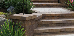 Cambridge PAvers custom stairs case, pillars landscaping and LED outdoor lighting  #hudsonvalleylandscaping